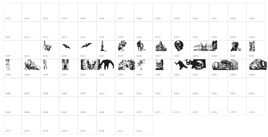 Horror Dingbats Eerie Edition Character Map