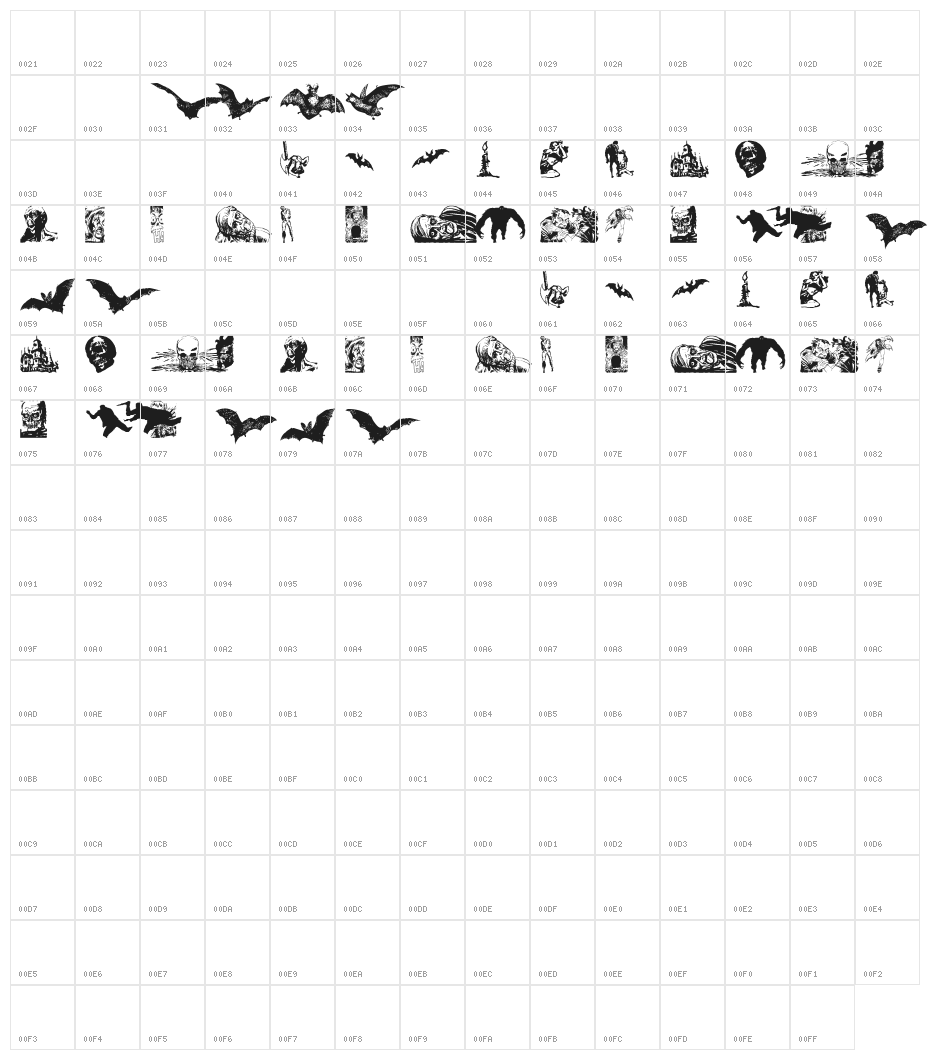 Horror Dingbats Character Map