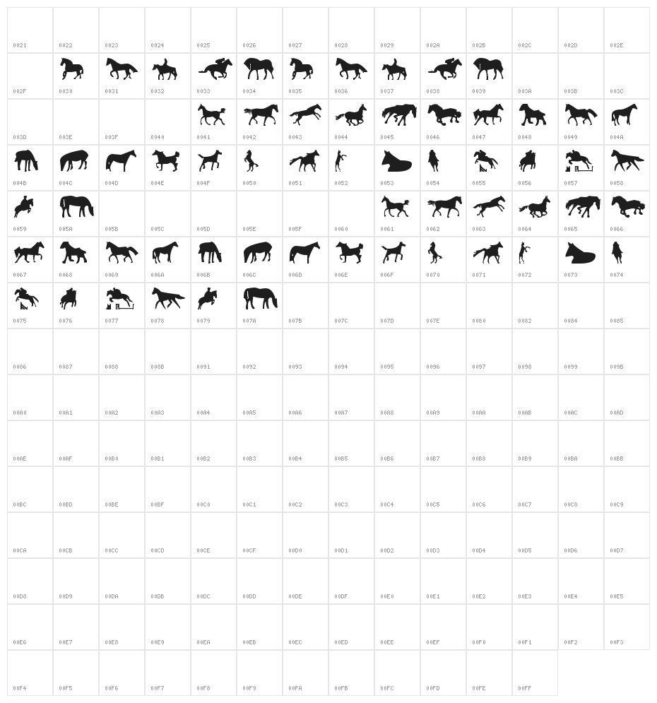 Horses 1 Character Map
