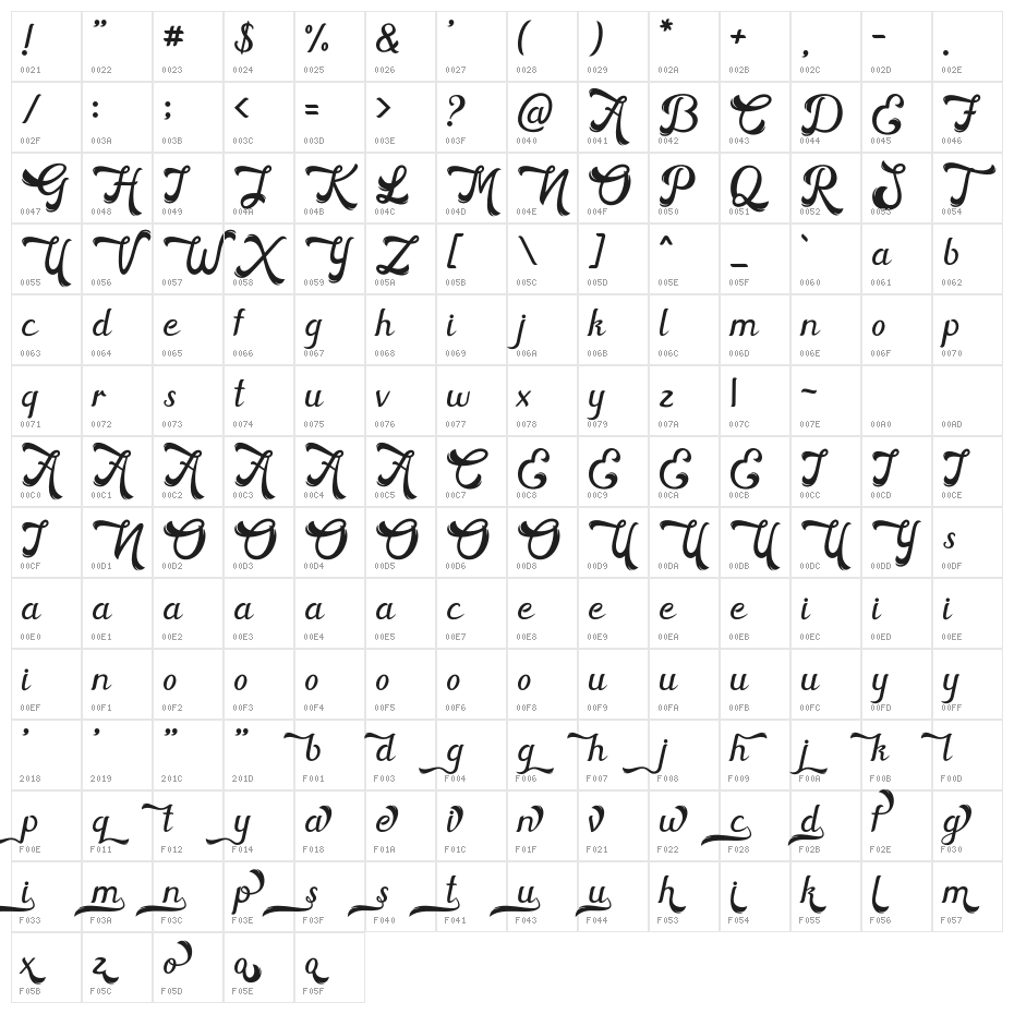 HorstailFreeRegular Character Map