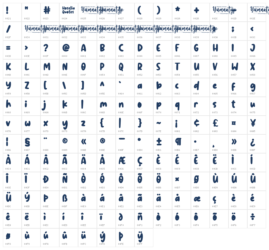 Hoselia Quotes Personal Use Character Map