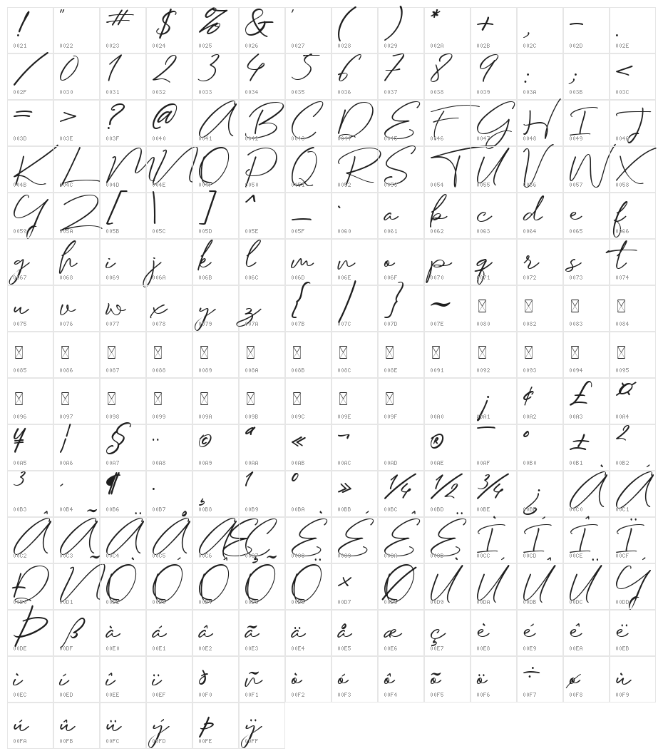 Hosperity Regular Character Map