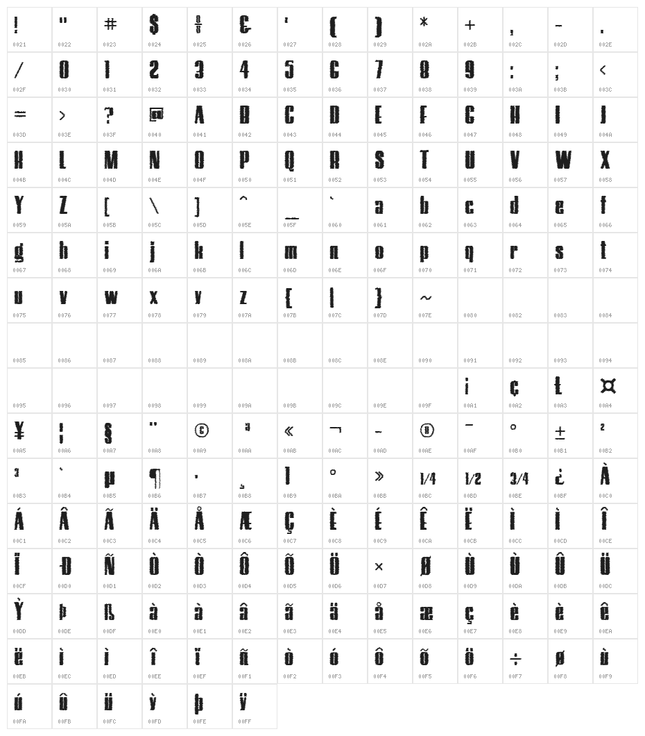 Hostil Trash Character Map
