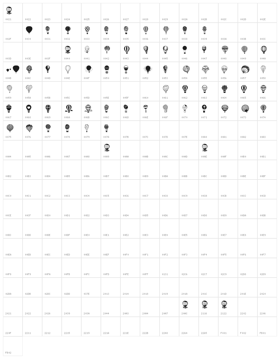 Hot Air Balloons Character Map