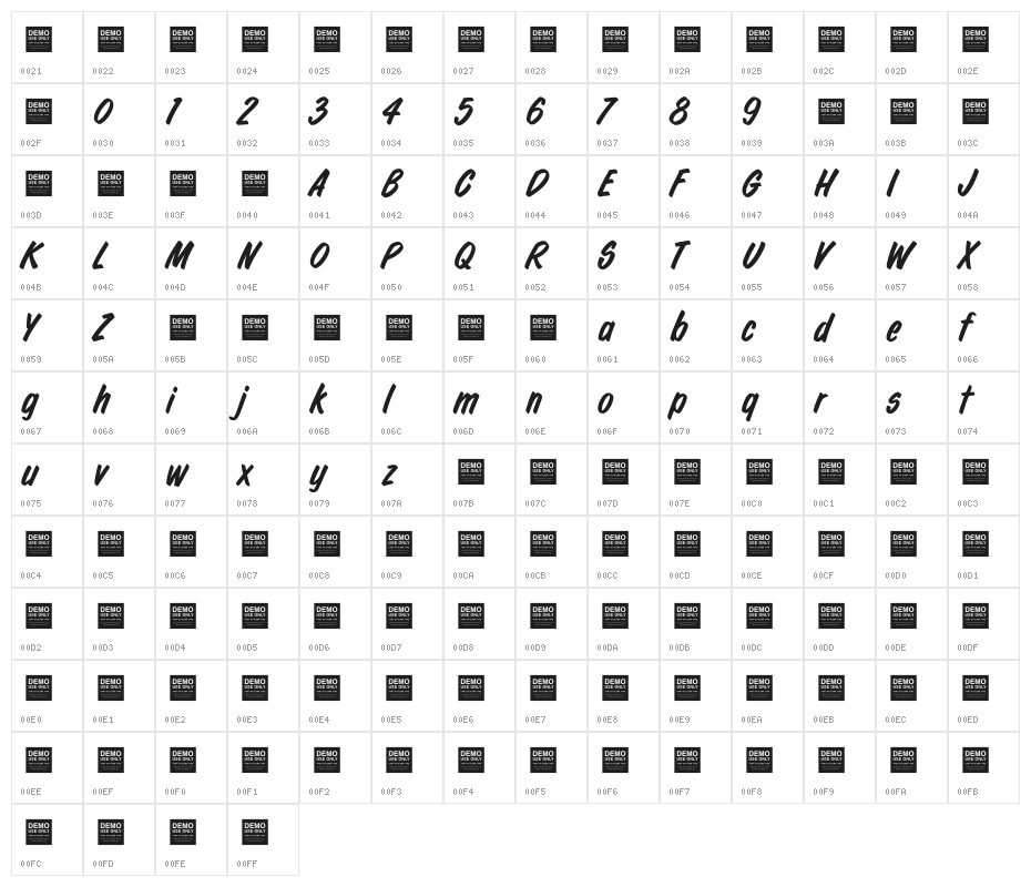 Hot Rod Character Map