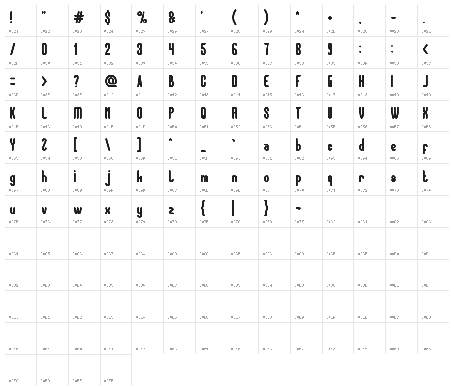 Hotel Motel Bold Character Map