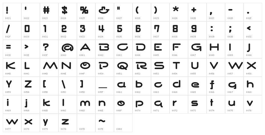 Houki Regular Character Map