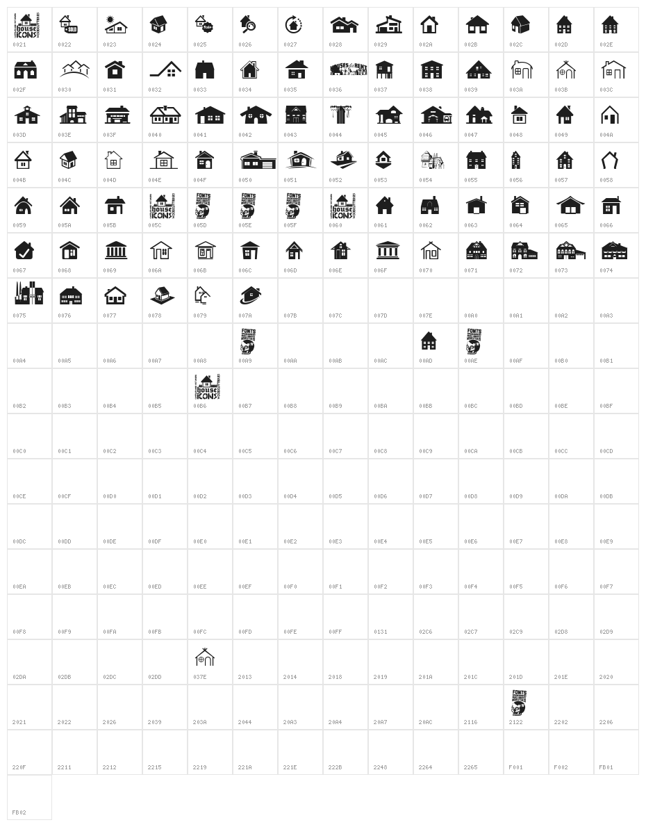 House Icons Character Map