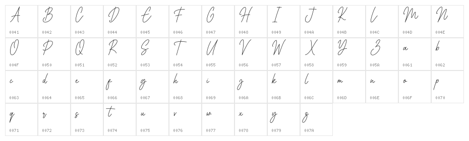 House Signature Script Character Map