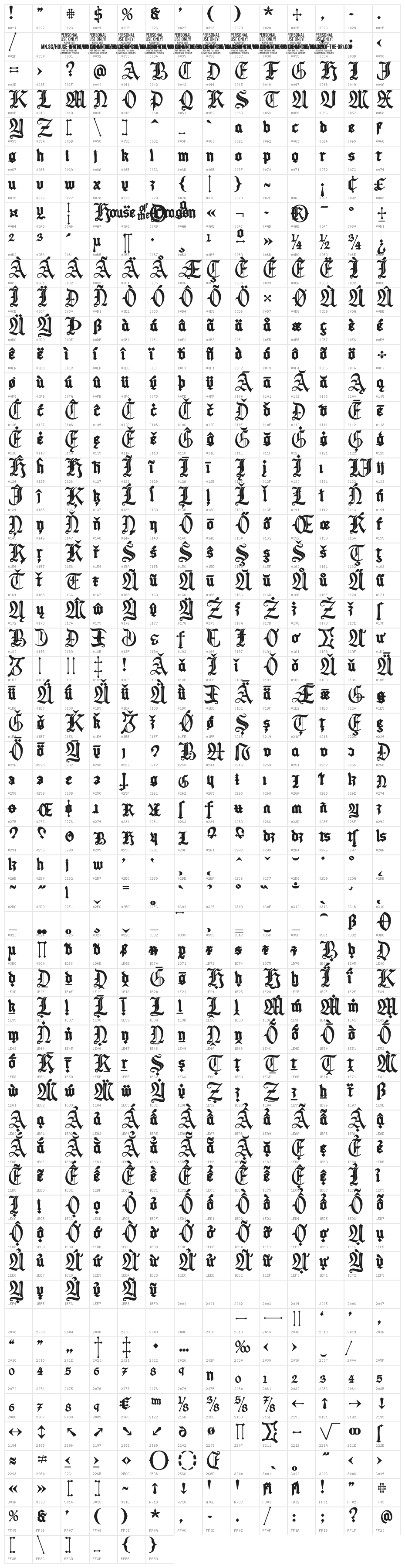 House of the Dragon PERSONAL Bold Character Map