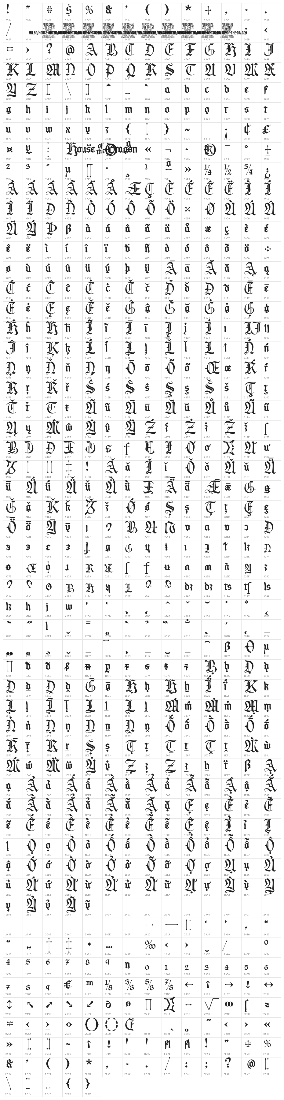 House of the Dragon PERSONAL Regular Character Map