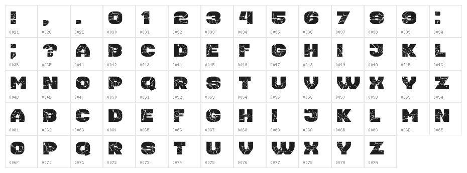 Housebreak Ext Grunged Character Map