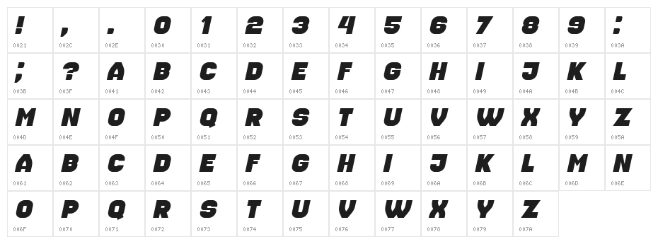 Housebreak Italic Character Map