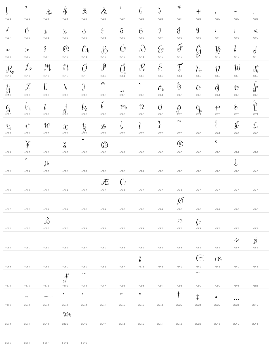 HousemaidRegular Character Map