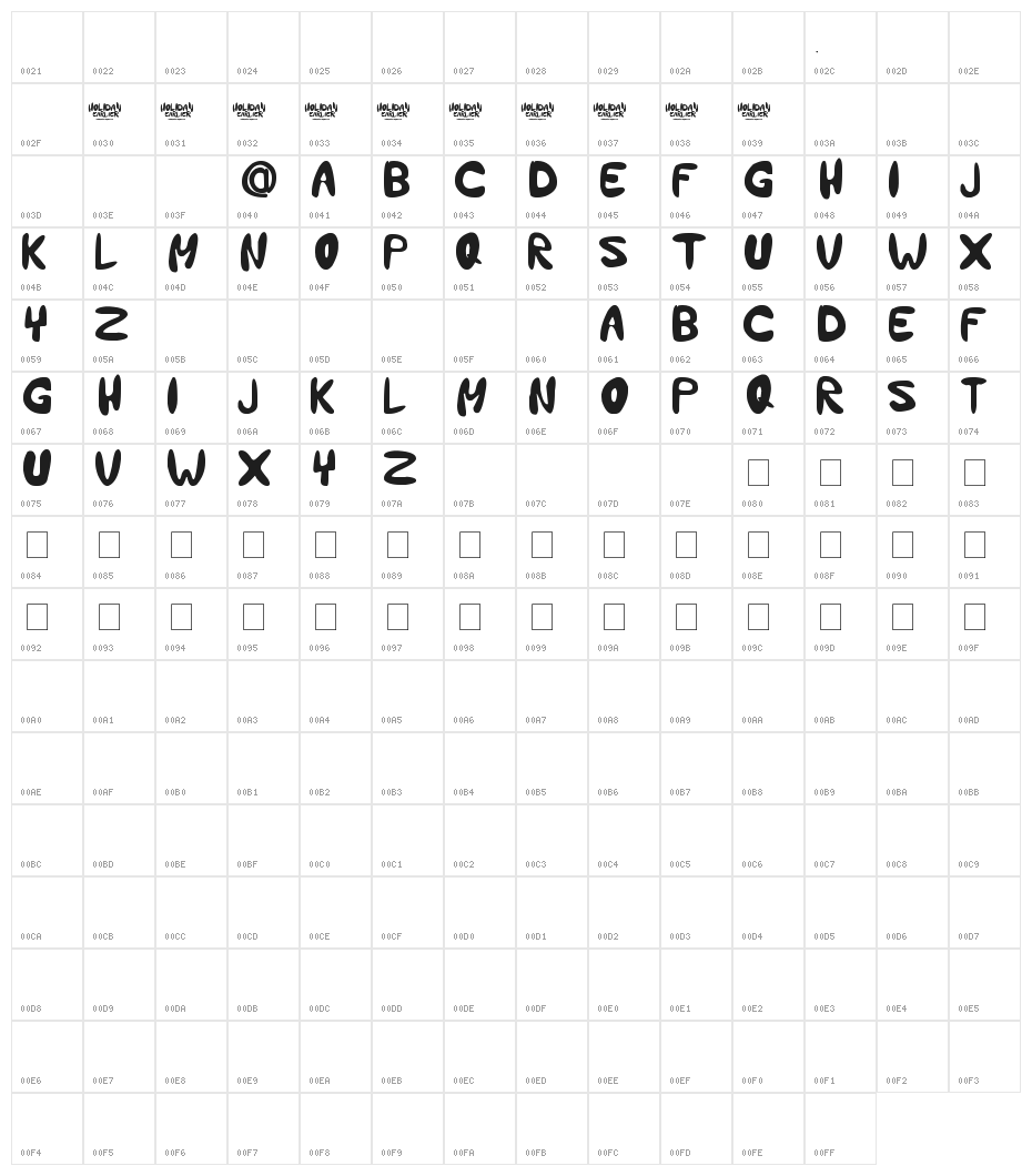 holiday earlier Character Map