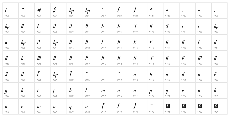 HP Slant Regular Character Map