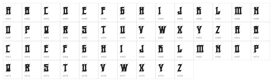 HPrick-Regular Character Map