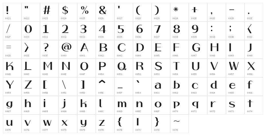 HUFlatWhite_m Bold Character Map