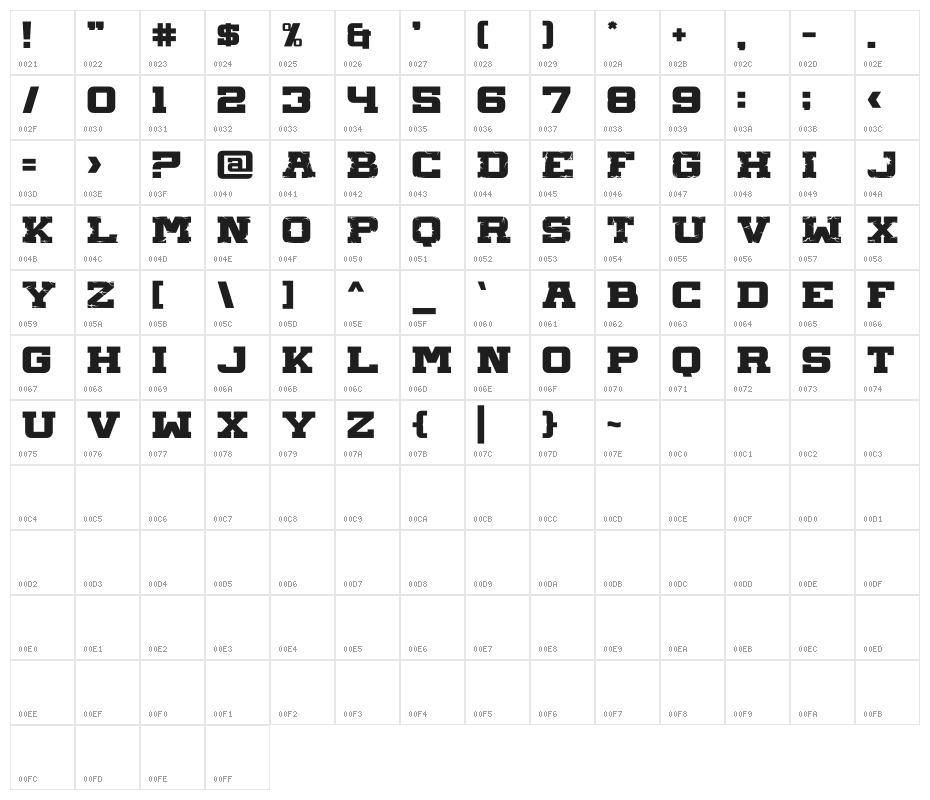 HUGE CRACK Character Map