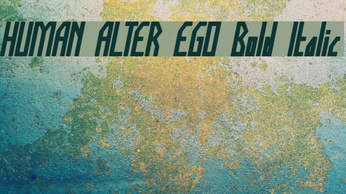 HUMAN ALTER EGO Bold Italic Font examples