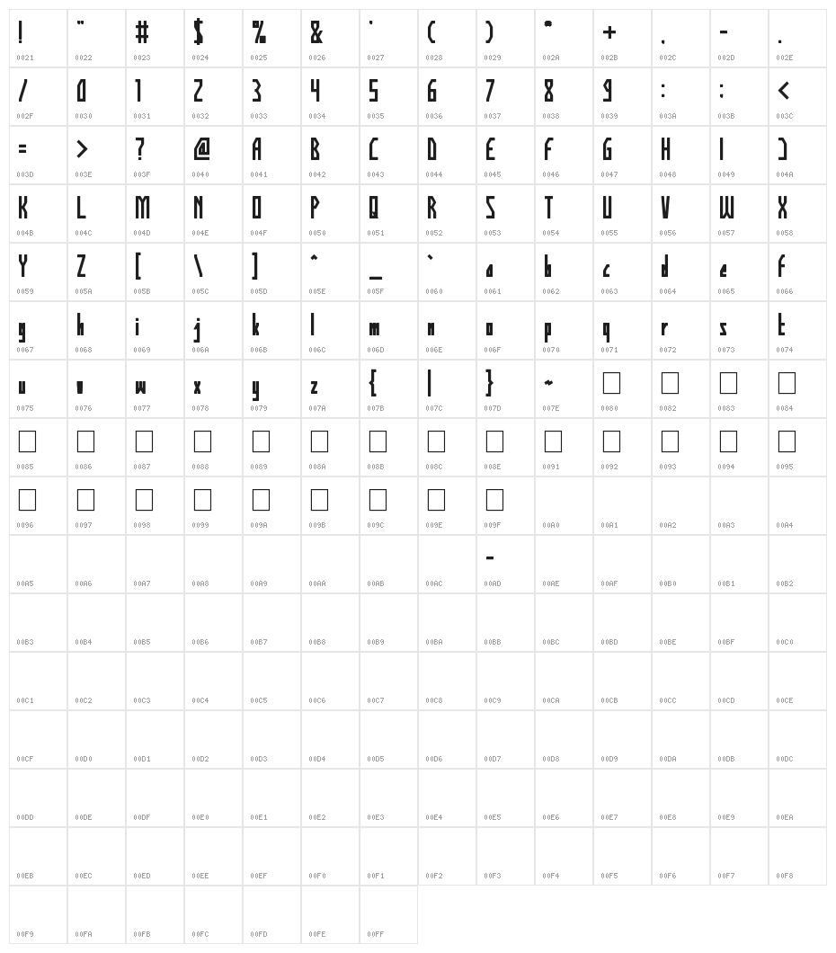 HUMAN ALTER EGO Bold Character Map