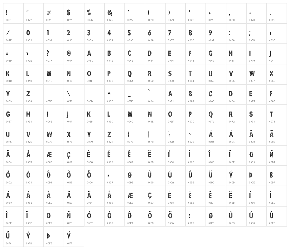 HURLANT CONDENSED Character Map