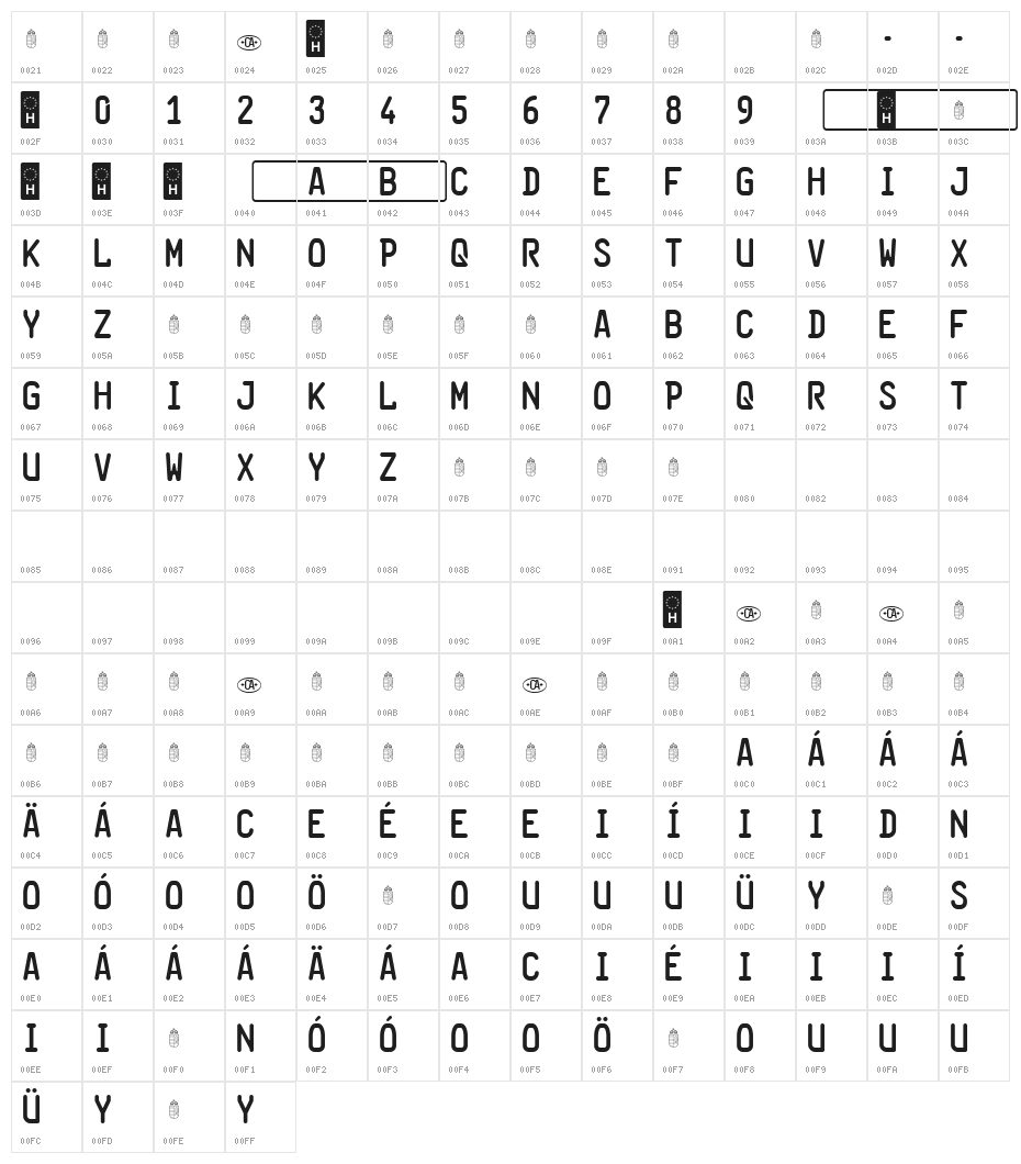 HuLi Regular Character Map