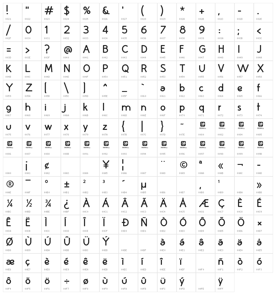 Huelic Bold Character Map