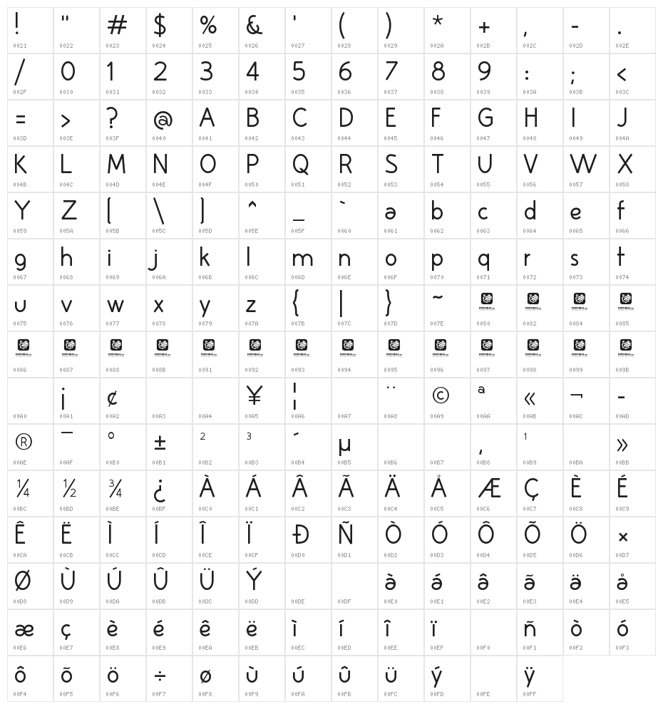Huelic Regular Character Map