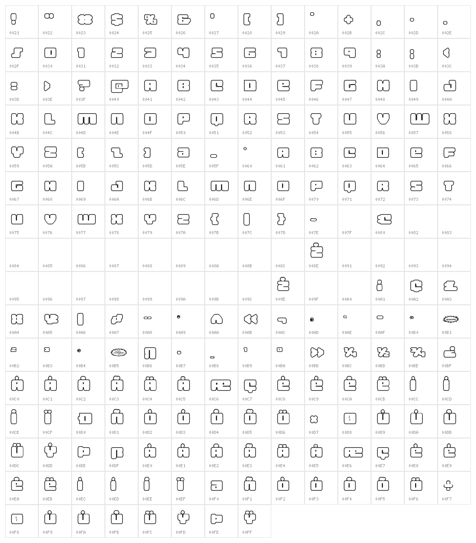 Hula Hoop Girl Bold Outline Character Map