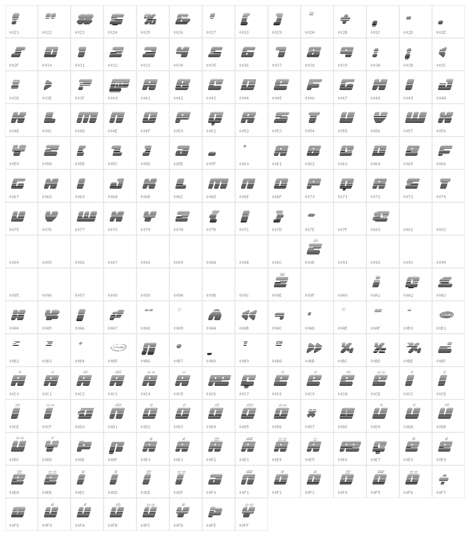 Hula Hoop Girl Gradient Italic Character Map