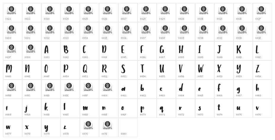 Humbley Script Demo Character Map