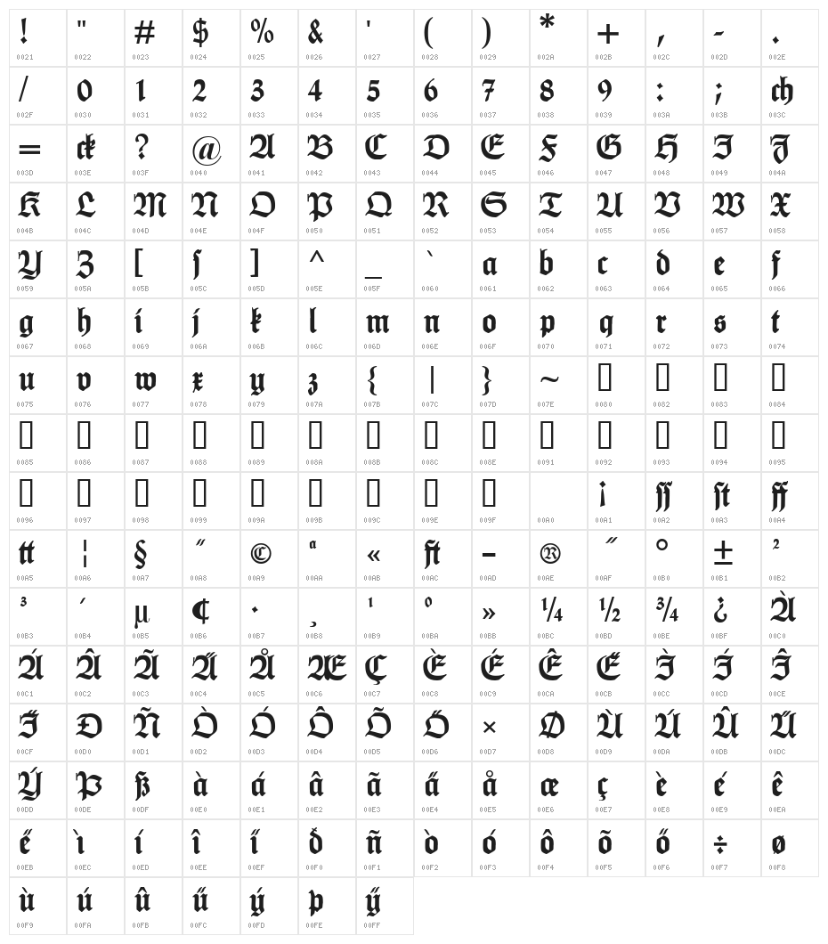 HumboldtFraktur Character Map