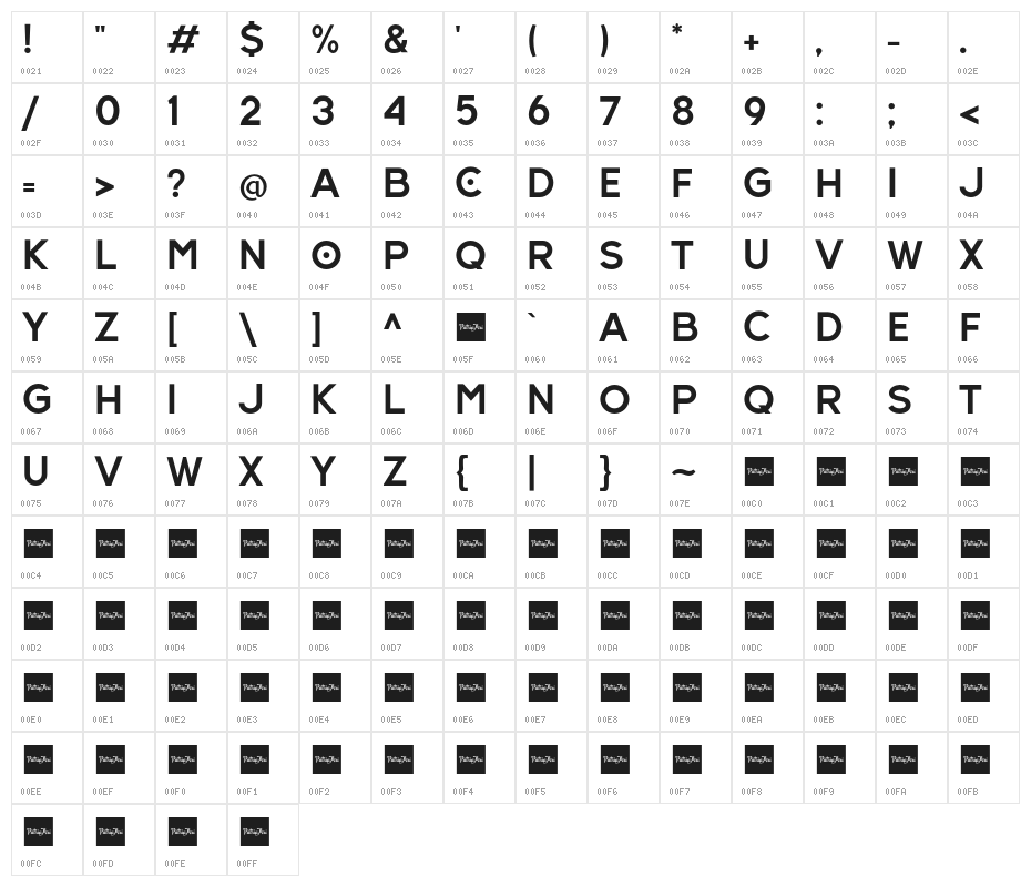 HundredLigattureRegular Character Map