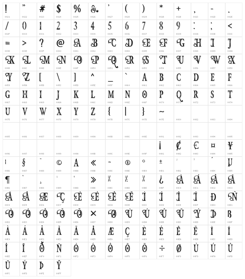 Hunter Heart Free Font Character Map