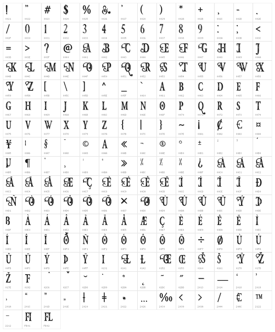 HunterHeartFreeFont Character Map