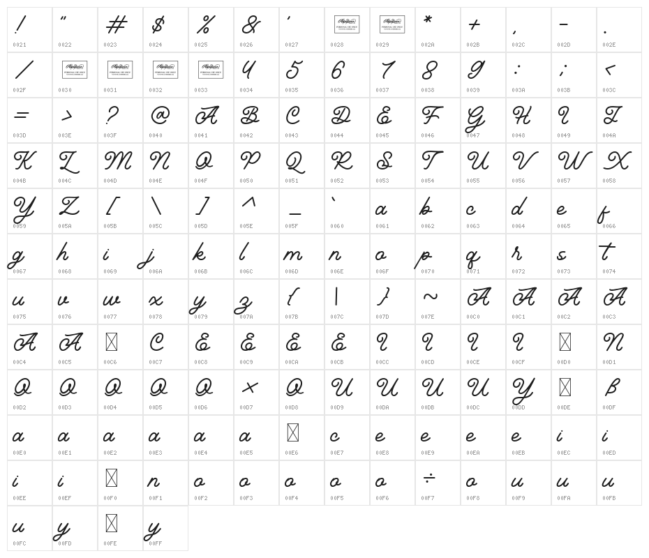 Hunting Script Character Map