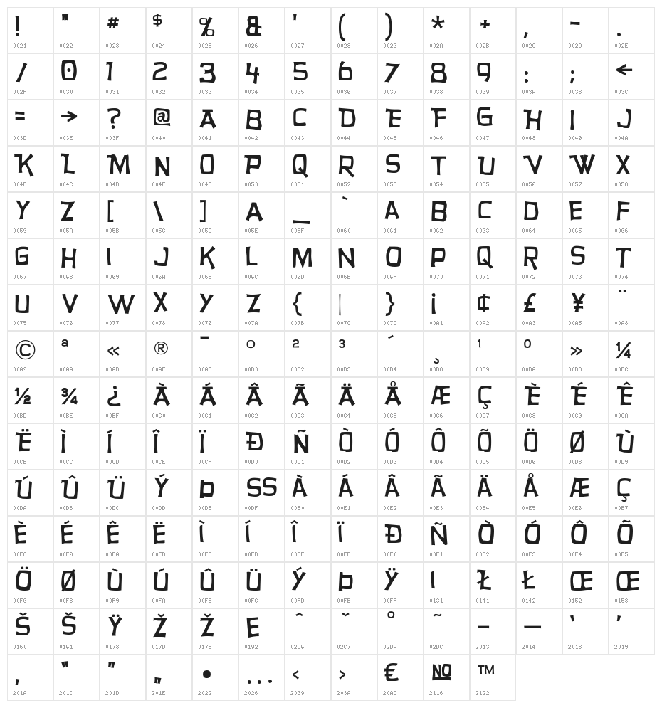 HurryUp-Regular Character Map