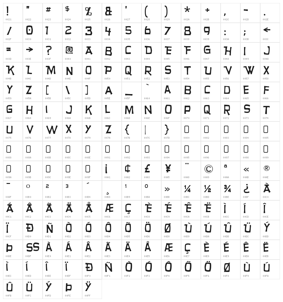 HurryUp-Regular Character Map