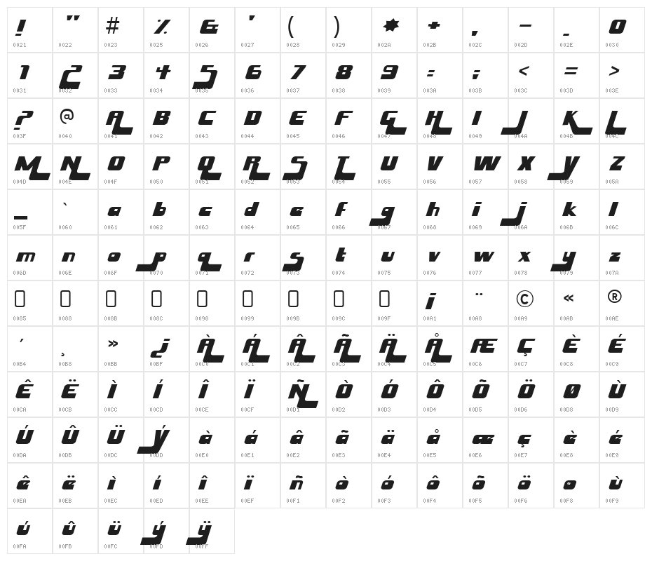 HuskyStash-Regular Character Map