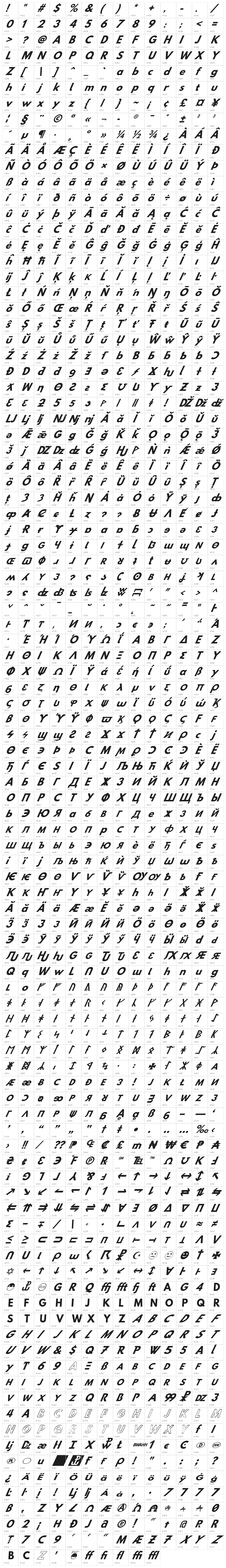 Hussar Bold Oblique Five Character Map