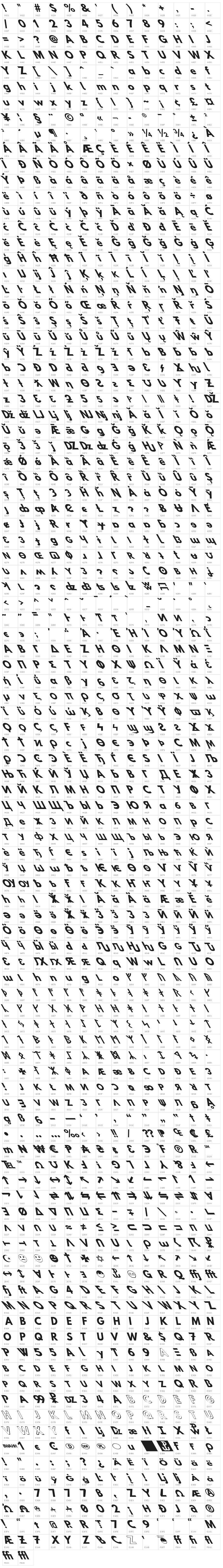 Hussar Bold Opposite Oblique Six Character Map