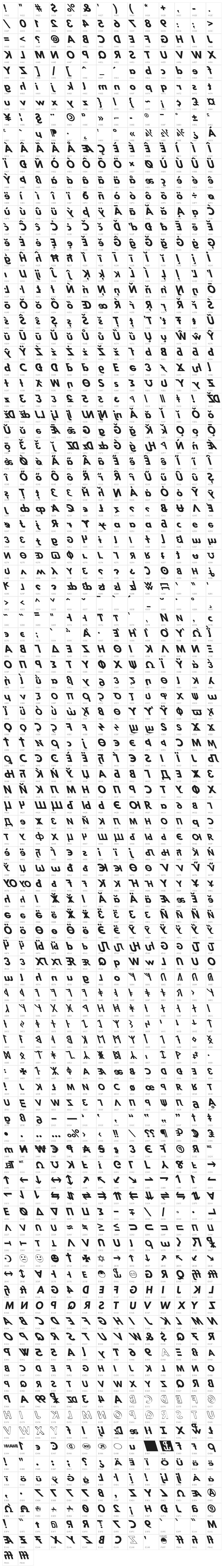 Hussar Bold Reversed Oblique Three Character Map