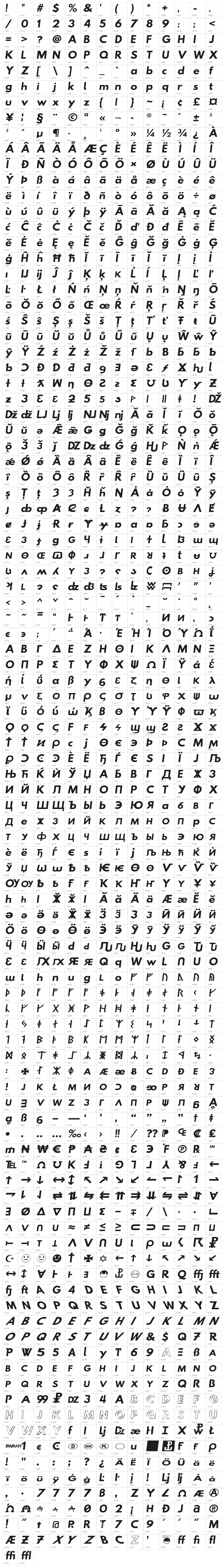 Hussar Bold SuperExtended Oblique One Character Map