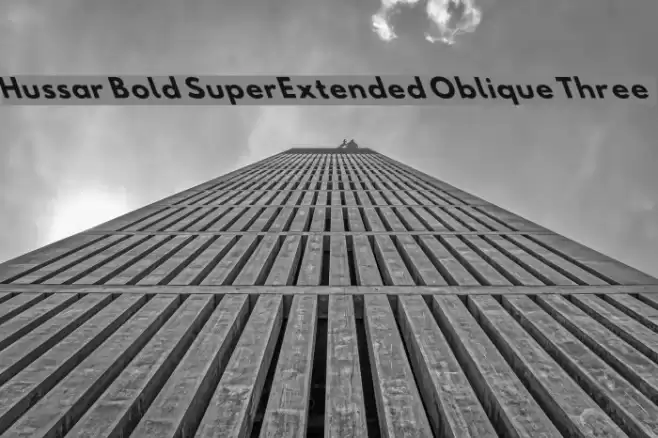 Hussar Bold SuperExtended Oblique Three Font examples