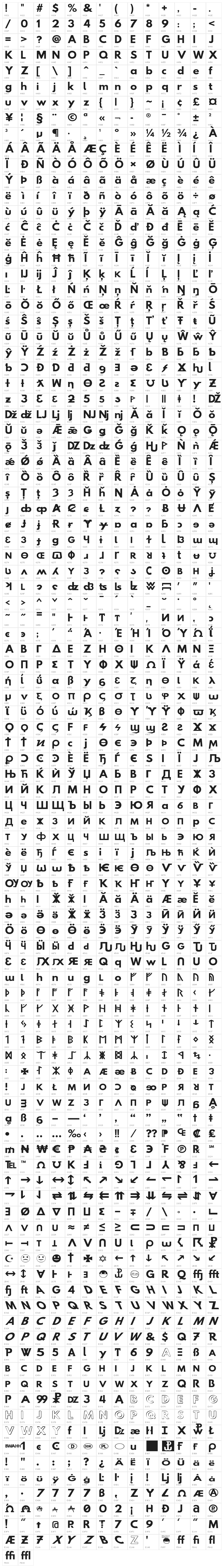 Hussar Bold SuperExtended Character Map