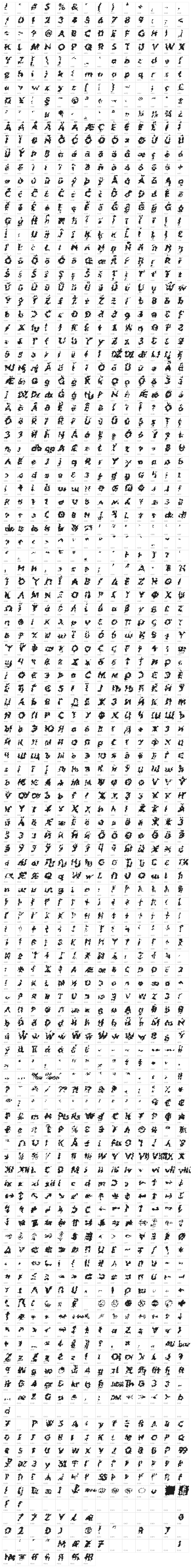 Hussar Lance ExtraBold Oblique Character Map