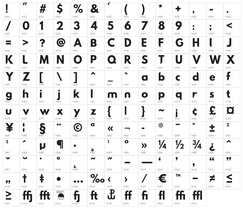 Hussar Nova Bold Character Map