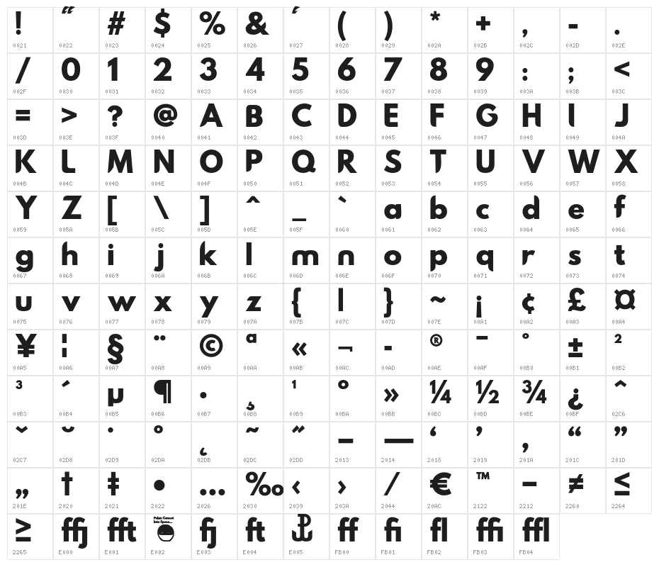 Hussar Nova ExtraBold Character Map