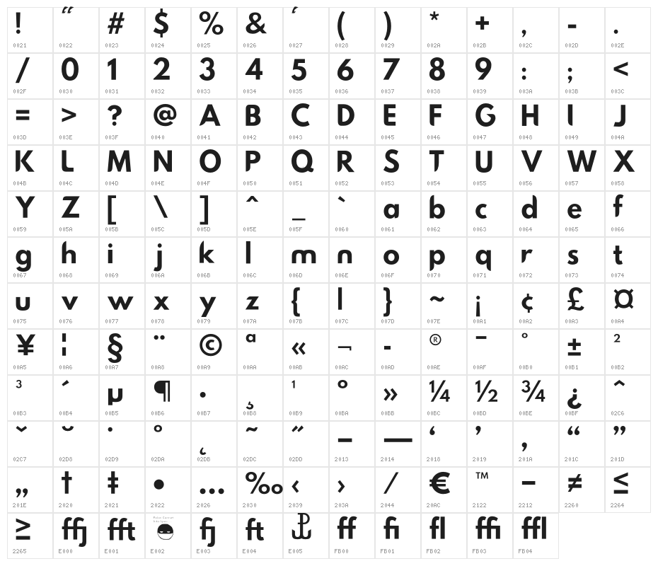 Hussar Nova Regular Character Map
